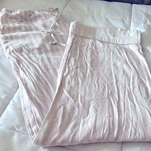 Victorias Secret XL Pajama Lounge Pants Pink & White Striped w/ Silver Thread